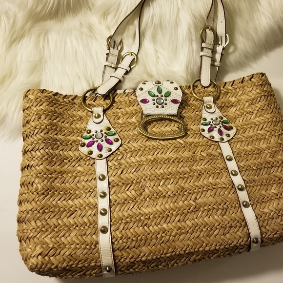 Guess Straw & Studded Leather Jeweled Beach Bag - Picture 4 of 8